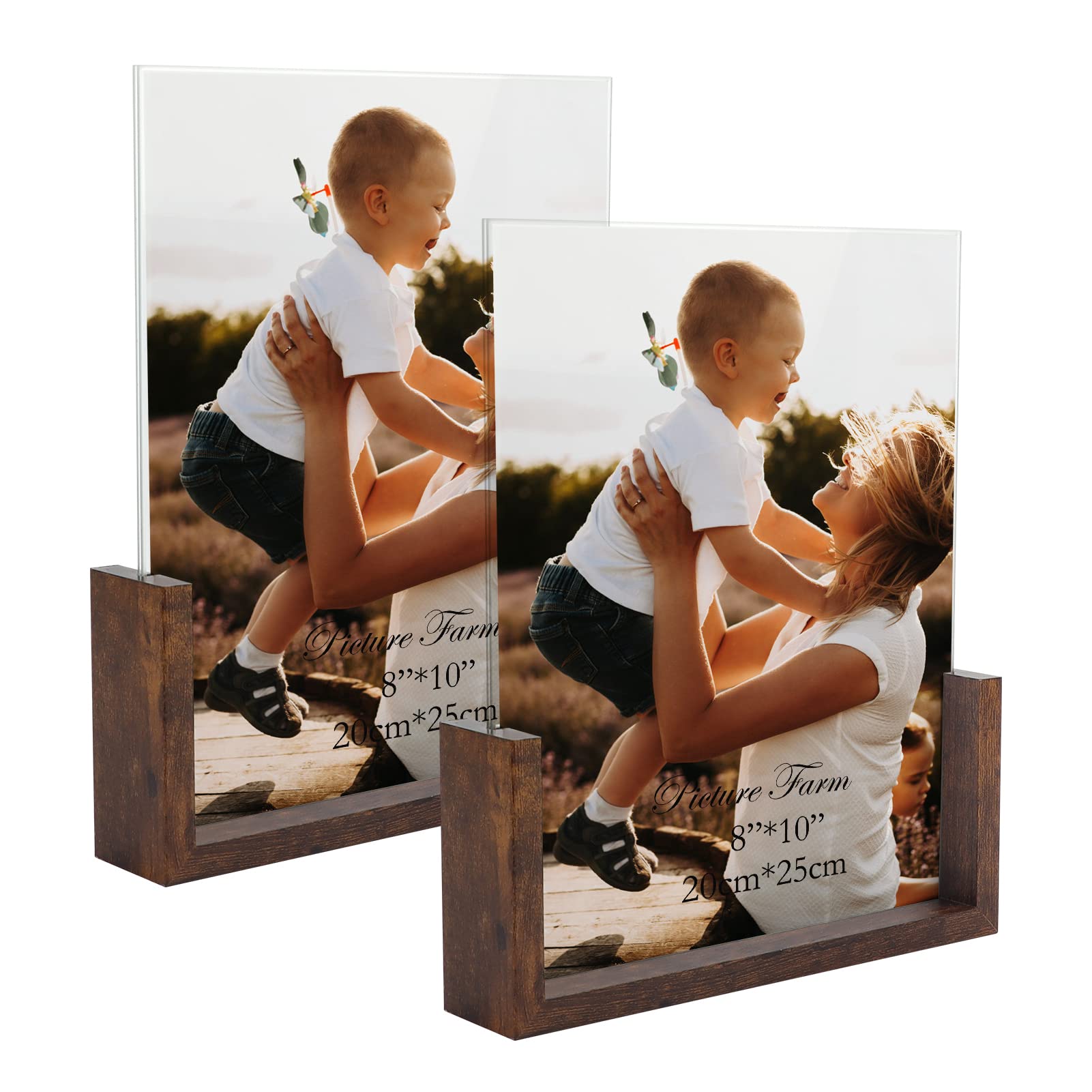 PETAFLOP 8x10 Picture Frame Set of 2, Rustic U-shaped Double Sided Frames Made to Display 8 by 10 Photos, Menu Holder Sign Card 