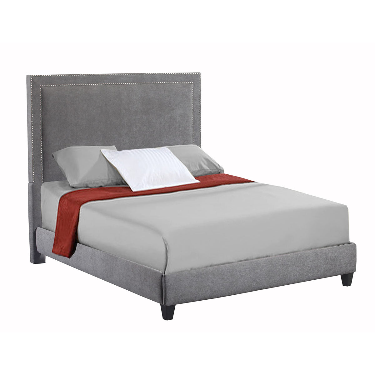 Leffler Home Avignon Charcoal With Silver Nail Heads Brookside Bed Rails And Footboard, King, Dark Grey