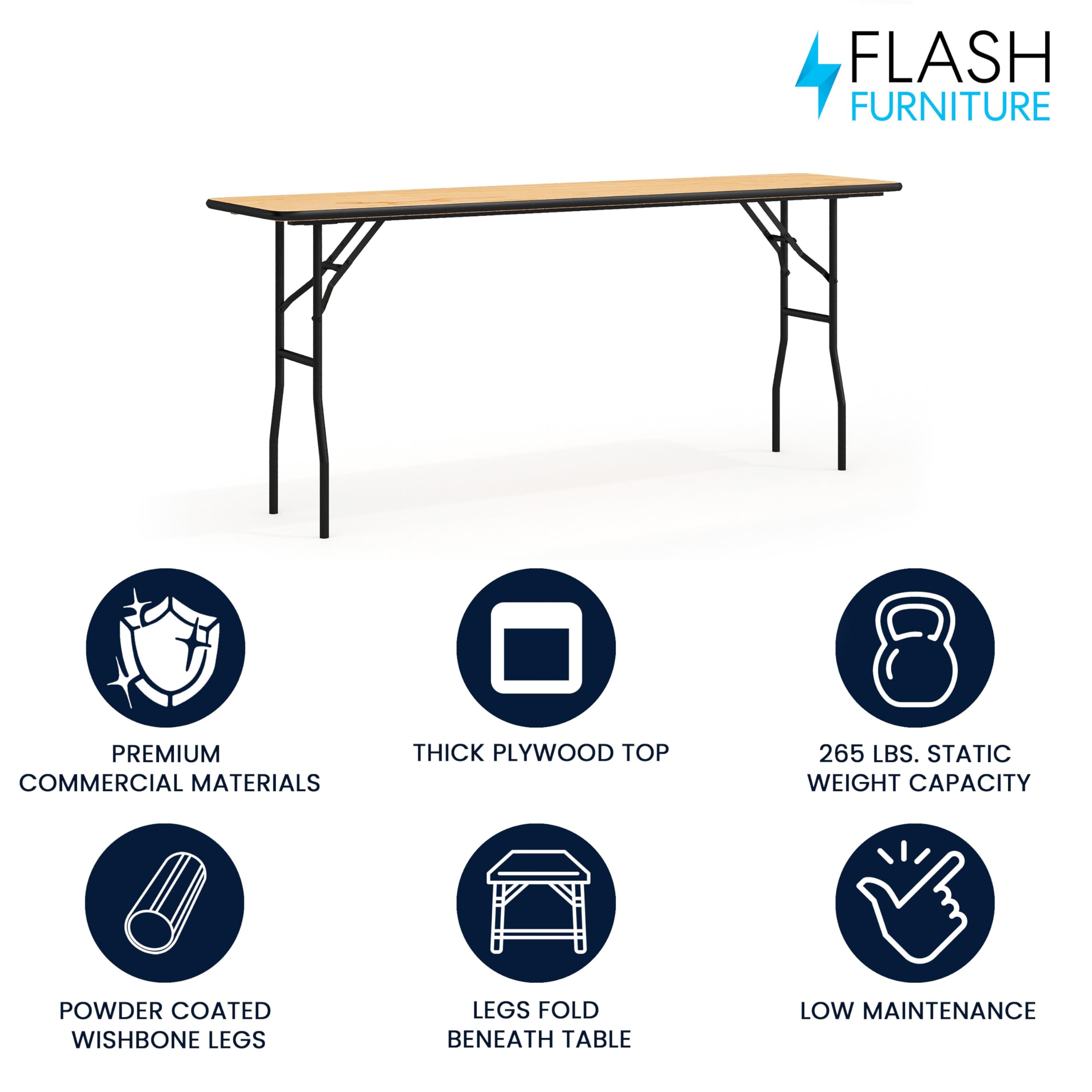 Flash Furniture Gael 6' Wood Folding Training and Event Table, Rectangular Folding Training Table with Smooth Clear Coated Finished Top, Natural