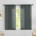 Natural Linen Textured Curtains For Kids' Bedroom 63 Inch Length - Charcoal Grey 2 Panels Back Tab Hooks Belt Pleated Rod Pocket Light Filtering Semi Sheer Curtain Drapes For Bathroom Window,52' X 63'