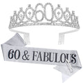 Vovii 60th Birthday Sash and Tiara, Silver Tiara, 60th Birthday Gifts for Women, 60th Birthday Decorations for Women, Happy 60th