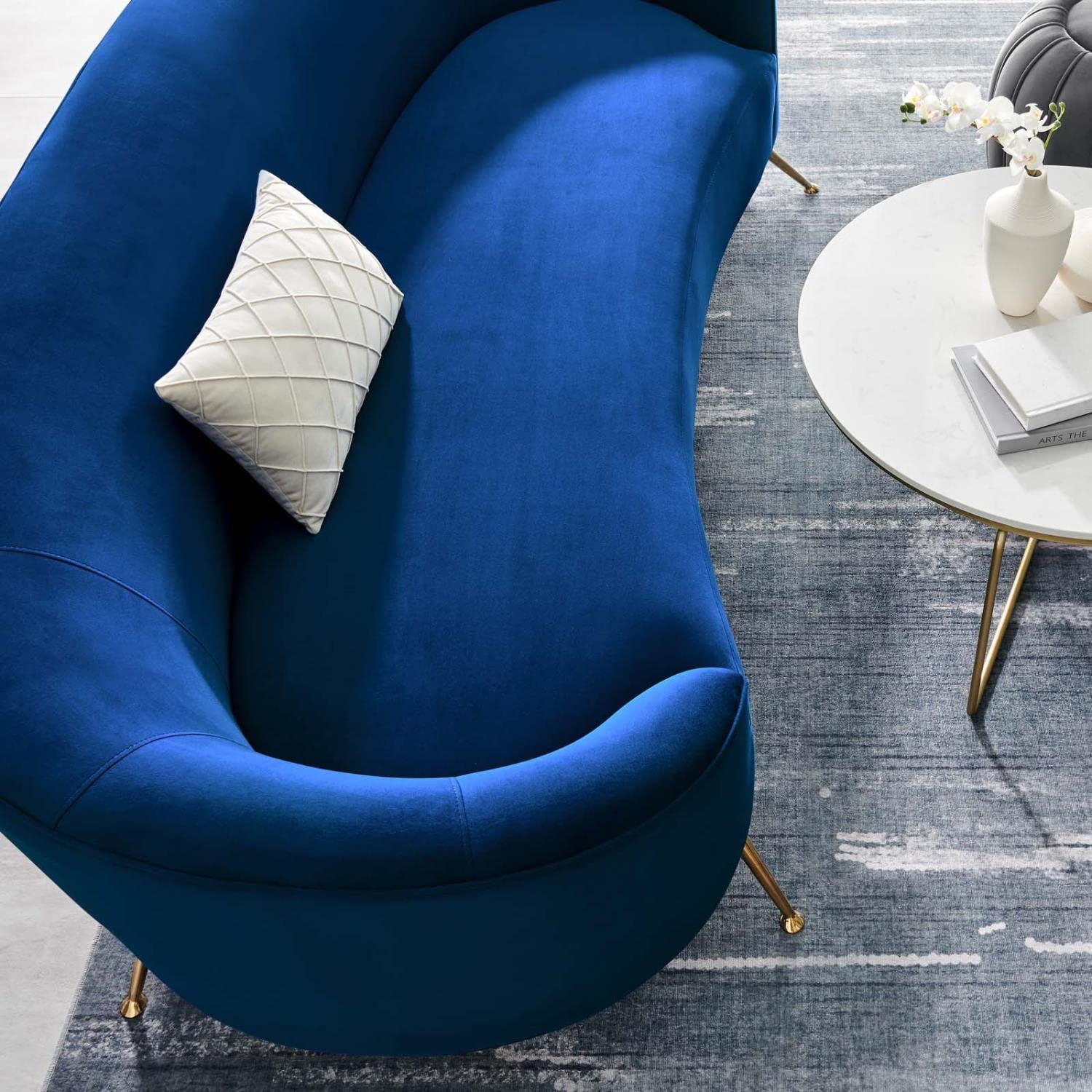 Modway Marchesa Upholstered Velvet Sofa With Navy Finish Eei-5015-Nav