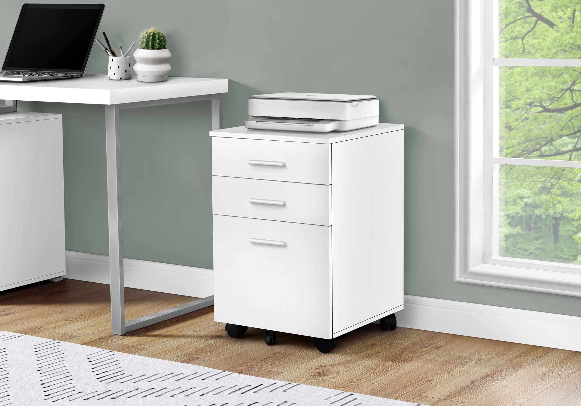 Monarch Specialties I 7780 File Cabinet, Rolling Mobile, Storage Drawers, Printer Stand, Office, Work, Laminate, White, Contemporary, Modern