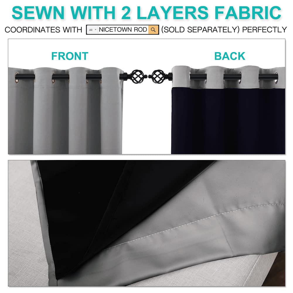 Nicetown 100% Blackout Curtains With Black Liners, Thermal Insulated Full Blackout 2-Layer Drapes, Noise Cancellation Window Dra