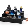 Wooden Cologne Organizer for Men - 3 Tier Cologne Stand Perfume Organizer with Hidden Compartment, Black Elevated Cologne Displa