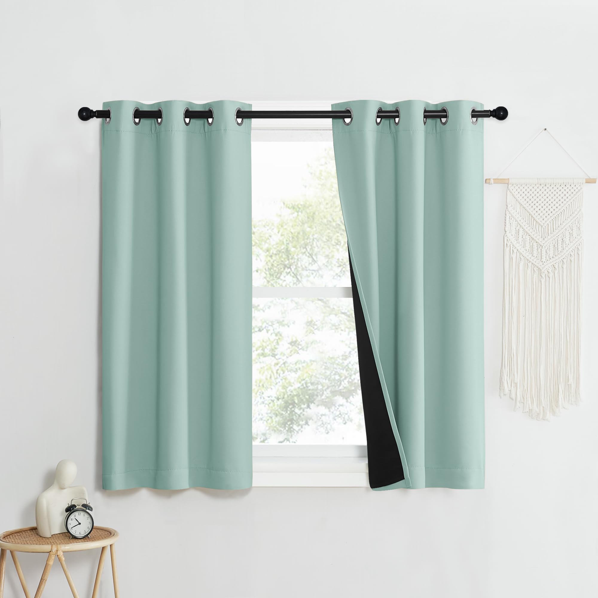 Nicetown Aqua Blue 100% Blackout Curtain Set, Thermal Insulated & Energy Efficiency Window Draperies For Guest Room, Full Shading Panels For Shift Worker And Light Sleepers, 37W X 50L, 2 Pcs