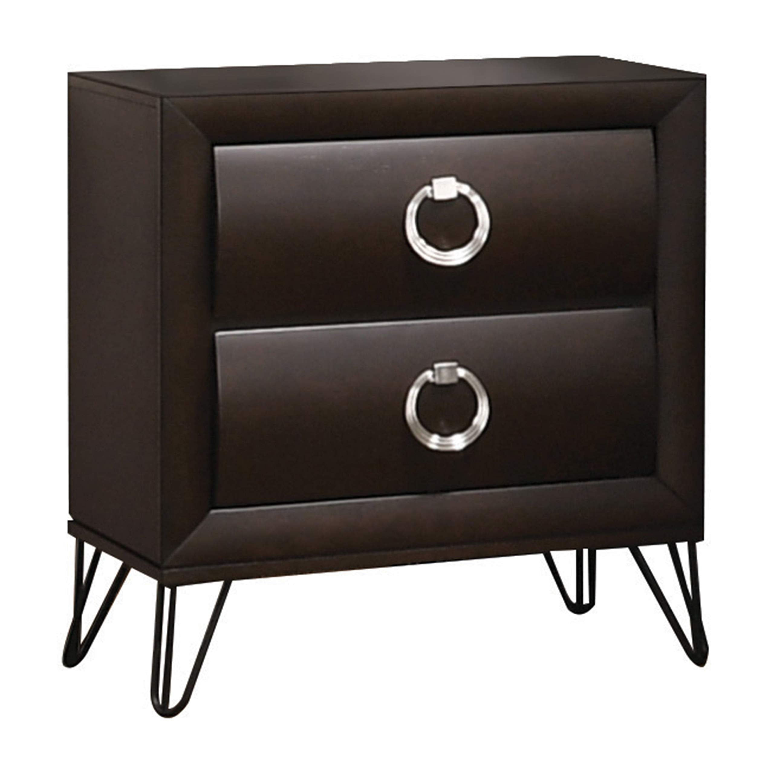 Benjara 2 Drawer Wooden Nightstand With Metal Ring Handles And Harpin Legs, Brown