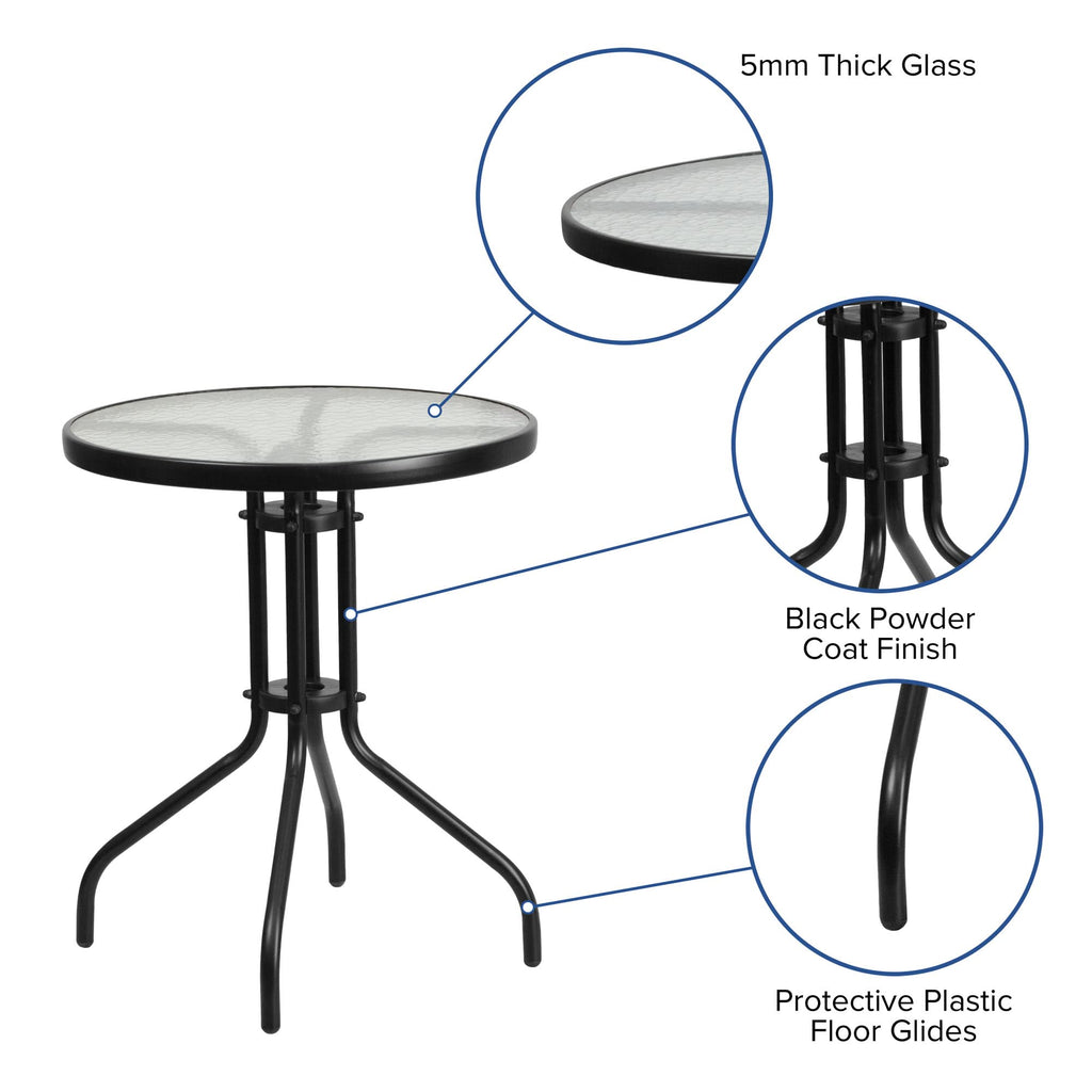 Flash Furniture Brazos 3 Piece Outdoor Patio Dining Set - 2 Brown Flex Comfort Stack Chairs - 23.75" Round Tempered Glass Patio Table