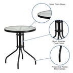 Flash Furniture Brazos 3 Piece Outdoor Patio Dining Set - 2 Brown Flex Comfort Stack Chairs - 23.75" Round Tempered Glass Patio Table
