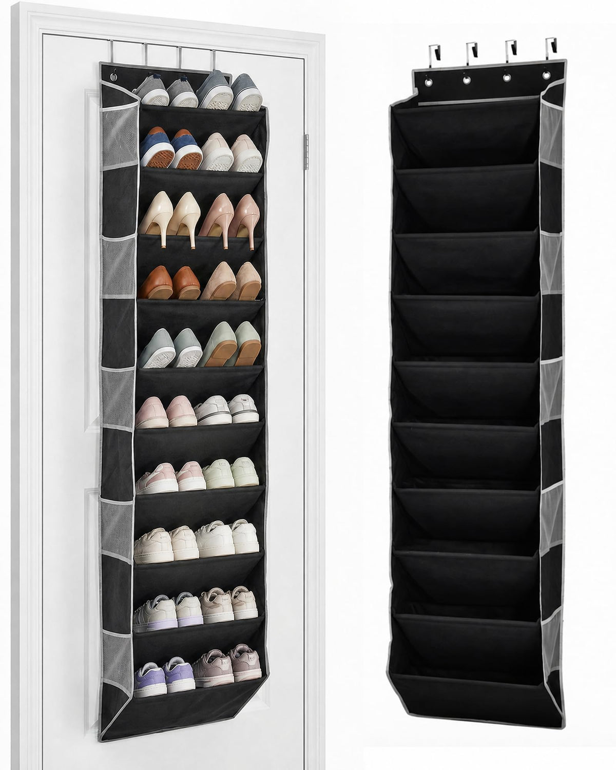 LUMIDOMA 10Tier Over The Door Organizer with 4 AntiScratch Silicone Hooks & 10 Side Pockets, Hanging Shoe Organizer for Closet
