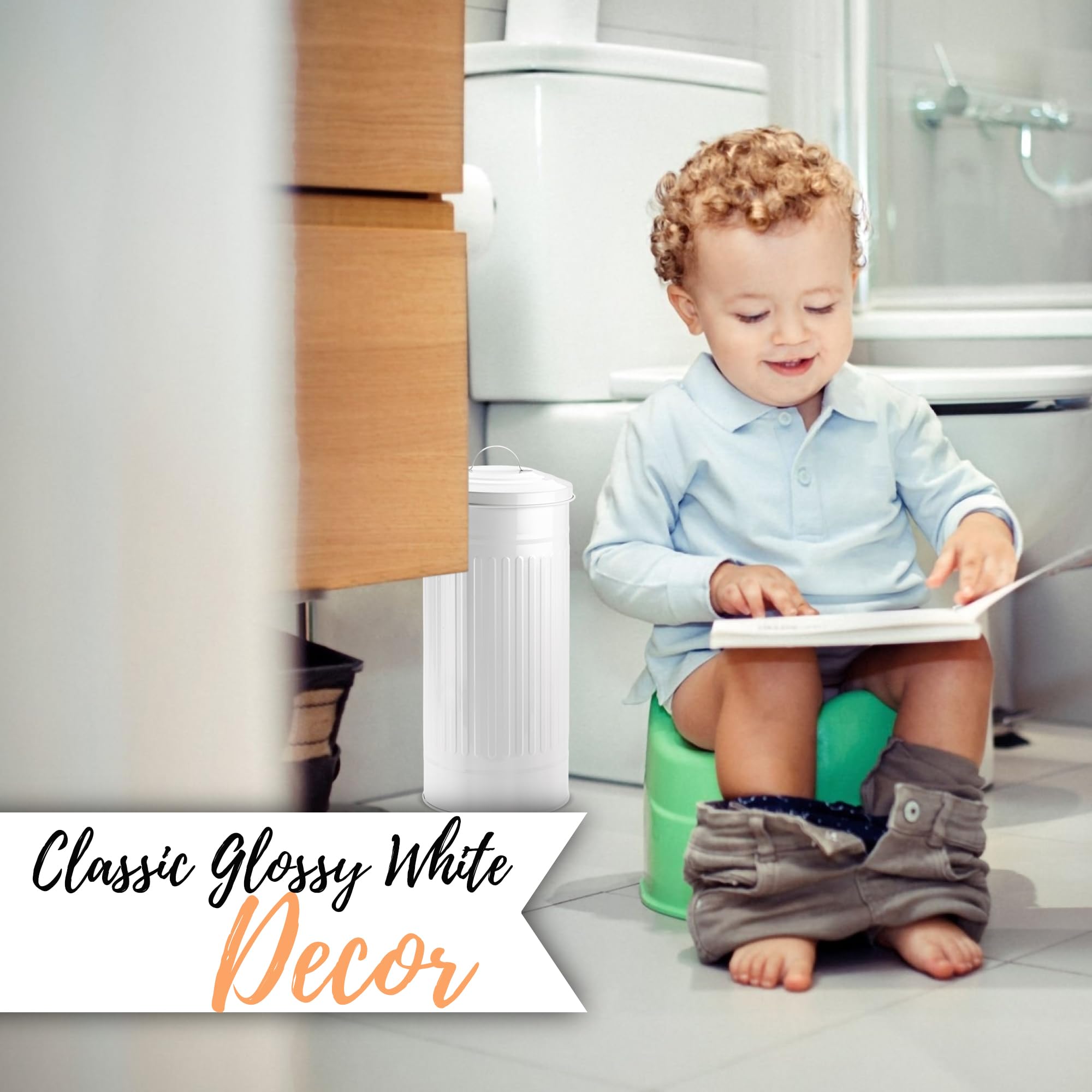 Autumn Alley White Toilet Paper Holder Canister With Lid - Vertical Rustproof Free-Standing Farmhouse Metal Toilet Tissue Caddy