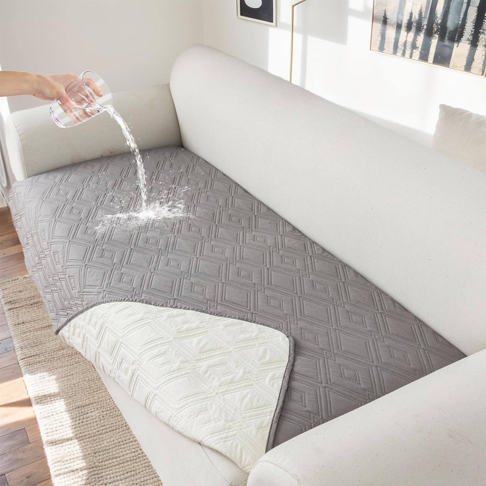 Genina 100% Waterproof Couch Cover For 4 Cushion Couch Sofa Cover For Dogs, Anti-Slip Sofa Covers Washable Couch Covers For Sect