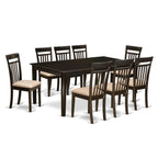 East West Furniture HECA9-CAP-C 9 Piece Dining Set Includes a Rectangle Dining Room Table with Pedestal and 8 Linen Fabric Upholstered Kitchen Chairs, 42x72 Inch, Cappuccino