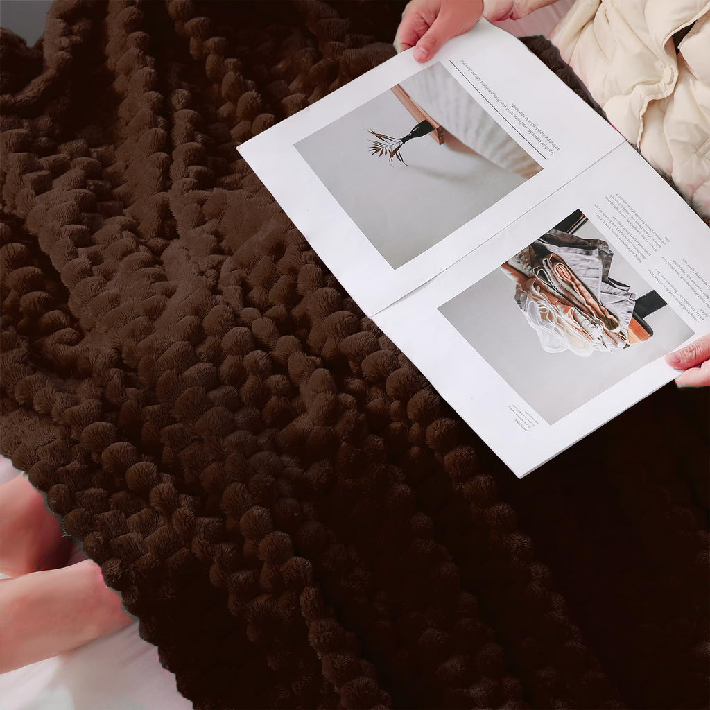 Puncuntex Brown Throw Blanket 90''  90'' Inches Fuzzy 3D Jacquard Decorative Flannel Fleece Super Soft Plush Cozy Blanket For Co