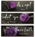 3 Pcs Purple Wall Decor Inspirational Purple Bathroom Wall Decor Wooden Purple Rose Wall Art Office Wall Decor With Accept Let G