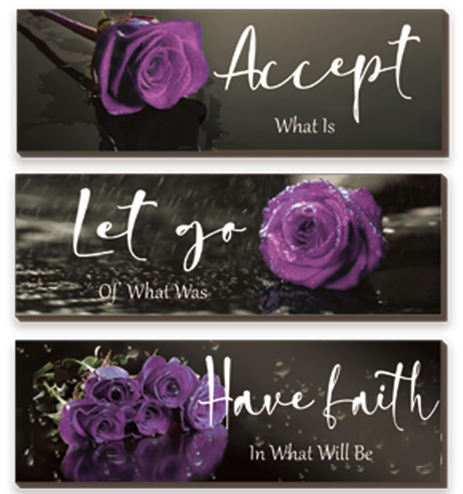 3 Pcs Purple Wall Decor Inspirational Purple Bathroom Wall Decor Wooden Purple Rose Wall Art Office Wall Decor With Accept Let G