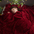 Newcosplay Super Soft Queen Blanket Red Premium Silky Flannel Fleece 3D Clouds Stylish Jacquard Lightweight Bed Blanket All Seas
