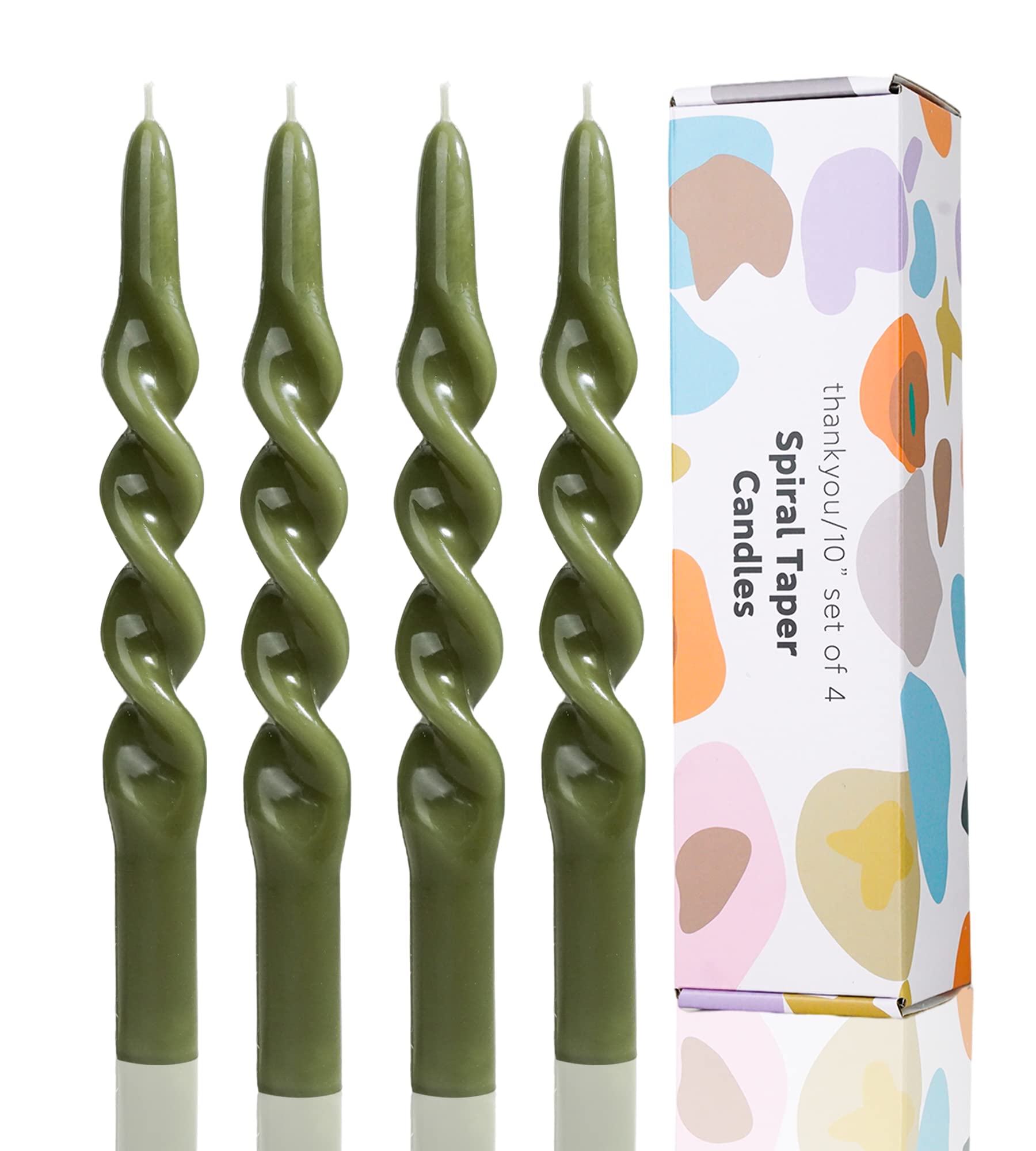 LPUSA Olive Spiral Taper Candle Tapered Candlesticks,Twisted Taper Candles for Table Decor Housewarming Gift Idea-10inch,4pcs(Ol