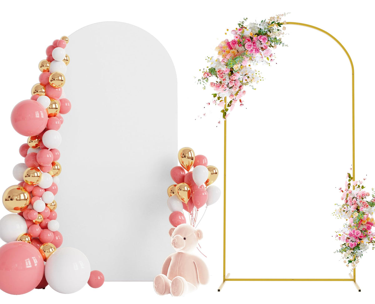 Wokceer 6.6 Ft Wedding Backdrop Arch Stand And White Arch Cover, Metal Arch Stand With Arch Stand Cover For Birthday Party Weddi