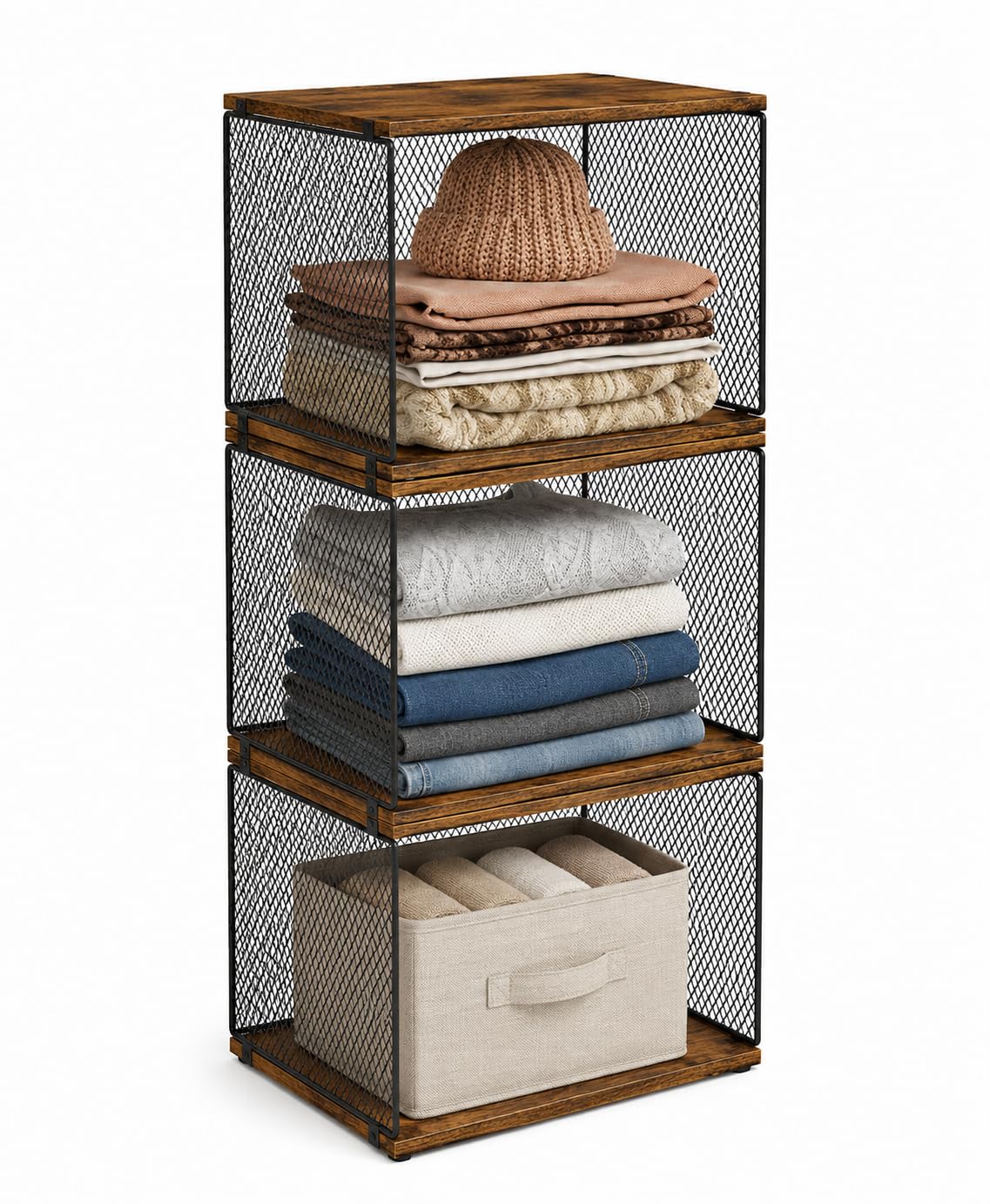 Honkazita 3Pack Stackable Wire Closet Organizers with Wood Tops