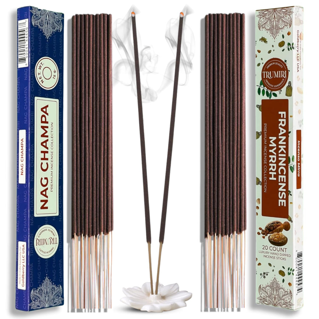 Trumiri Incense Sticks - Combo Pack of 35 Insence-Sticks - 15 Nag Champa + 20 Frankincense Myrrh - Insenses - Insents - Incents 