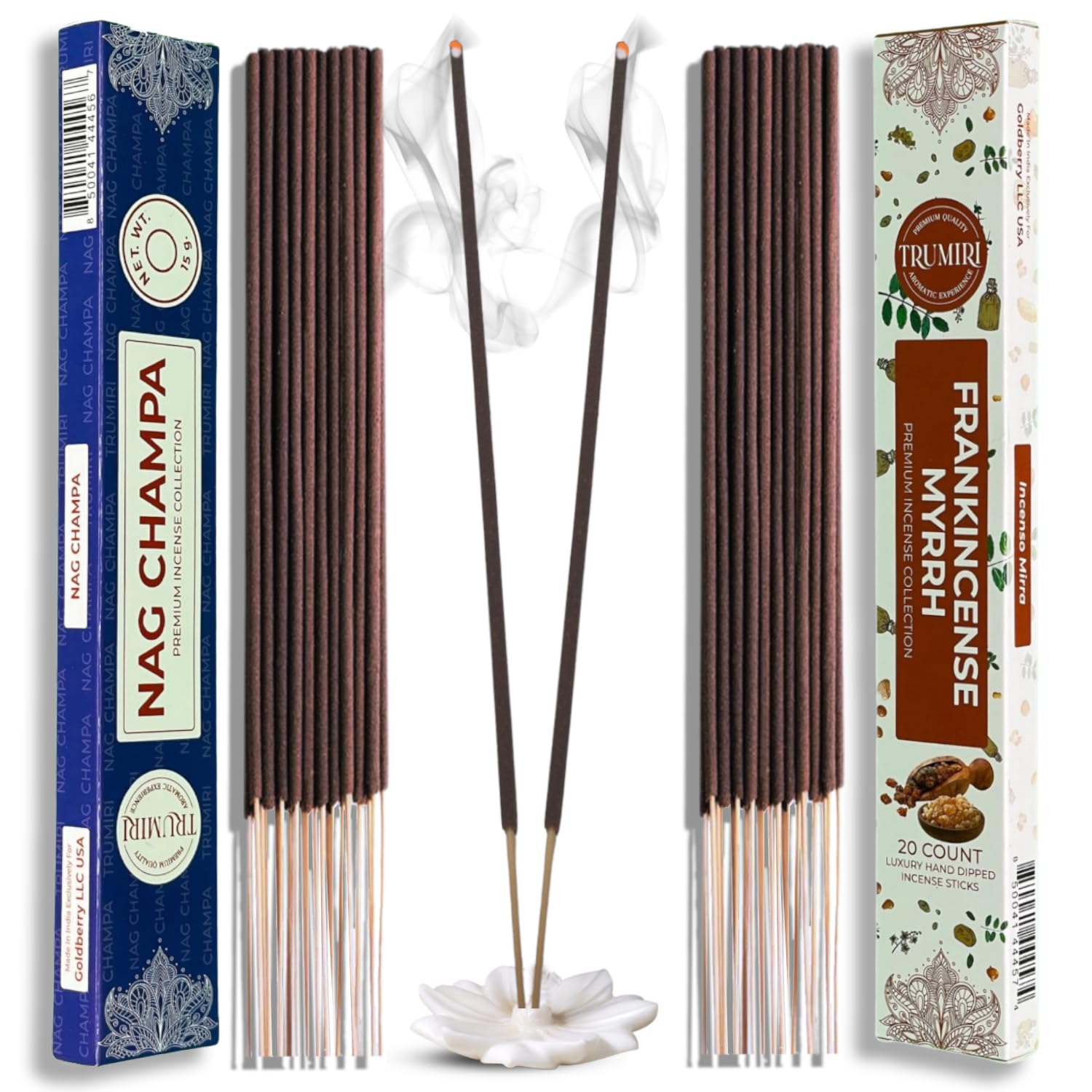 Trumiri Incense Sticks - Combo Pack of 35 Insence-Sticks - 15 Nag Champa + 20 Frankincense Myrrh - Insenses - Insents - Incents 