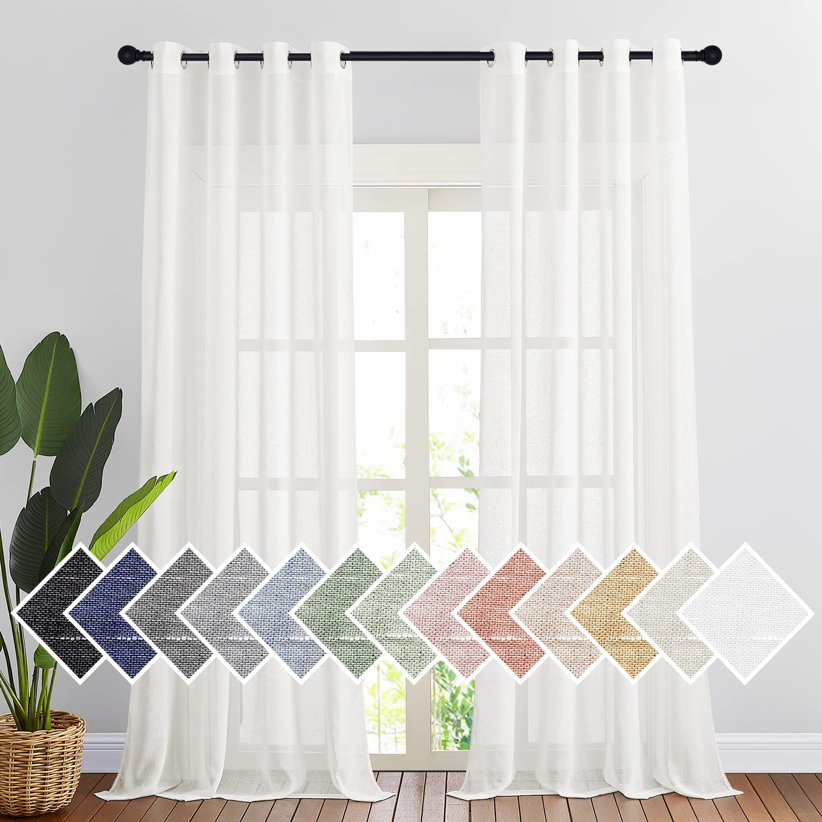 Nicetown Linen Curtains Semi Sheer Flax Texture, Eyelet Top Bedroom Window Privacy With Light Penetration Flax Sheer Drapes For
