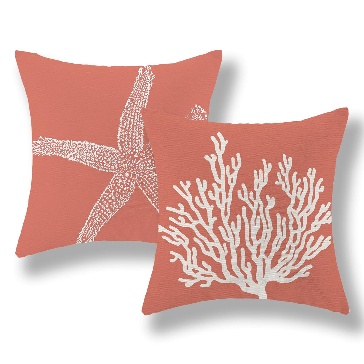 Golianda Orange Starfish Pillow Covers 18X18 Inch Set Of 2, Nautical Ocean Coastal Coral Throw Pillows Spring Summer Decorations