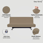 Easy-Going Stretch Futon Slipcover Armless Futon Bed Cover Furniture Protector Without Armrests With Elastic Bottom For Kids, Soft Jacquard Fabric Small Checks (Large, Natural)