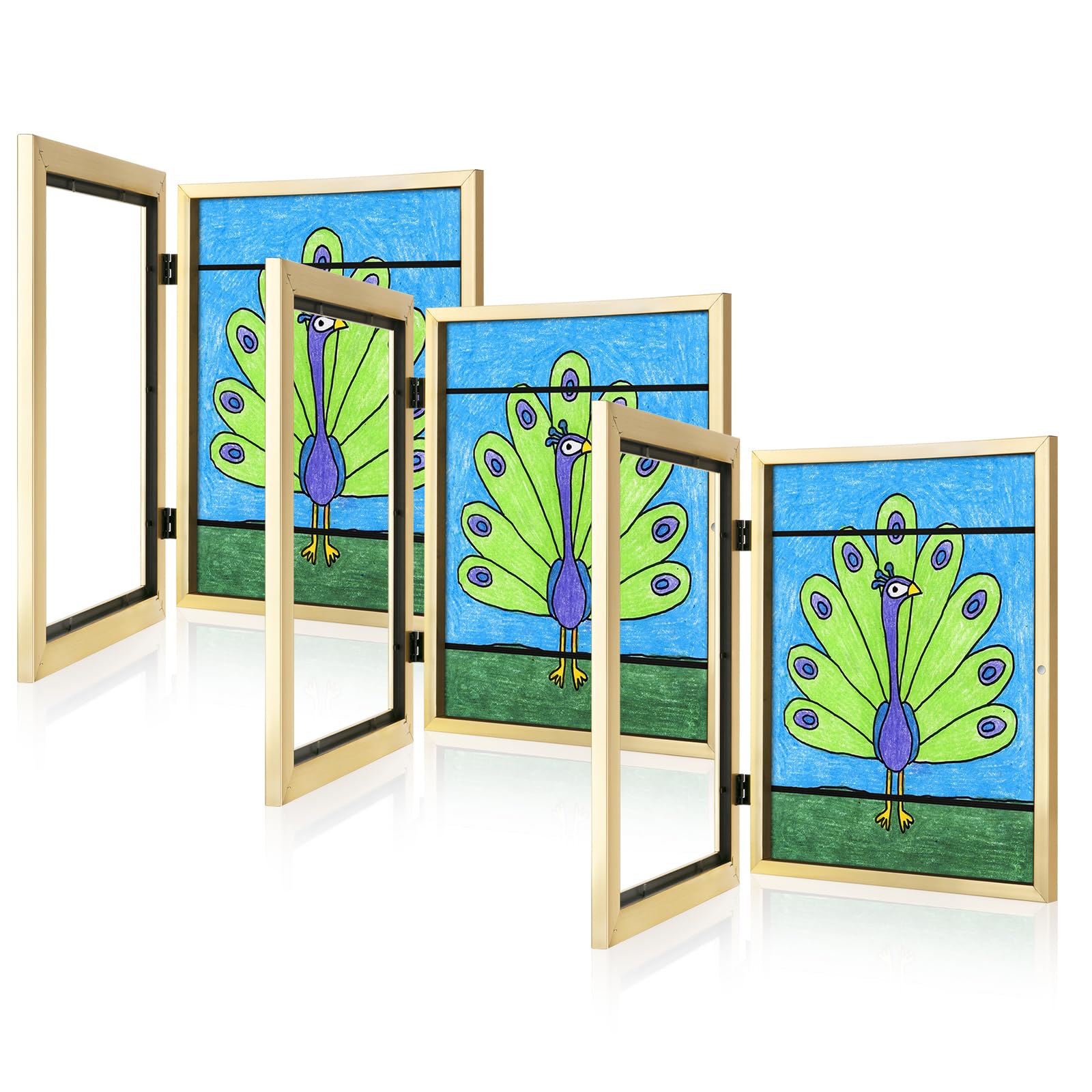 [3-Pack] Kids Art Frames, 8.5x11 Front Opening Kids Artwork Frames Changeable, Gold Artwork Display Storage Frame for Wall, Hold