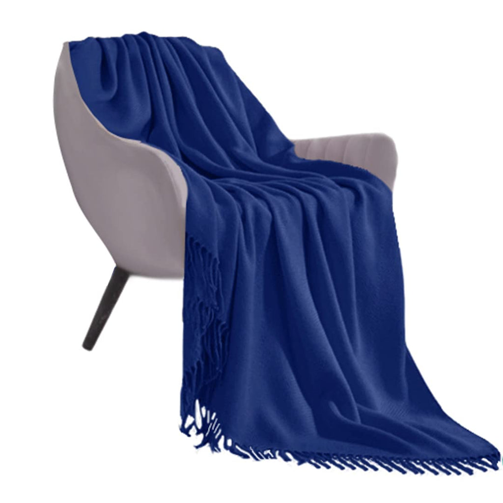 Soga Royal Blue Acrylic Knitted Throw Blanket Solid Fringed Warm Cozy Woven Cover Couch Bed Sofa Home Decor