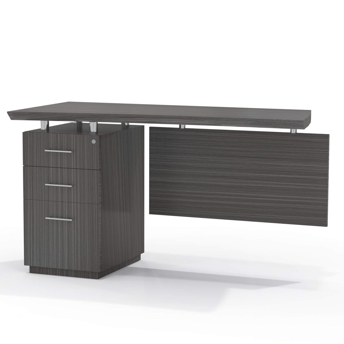 Mayline Sterling Series Single Left Handed Desk Return With 1 Box/File Pedestal, Textured Driftwood Laminate