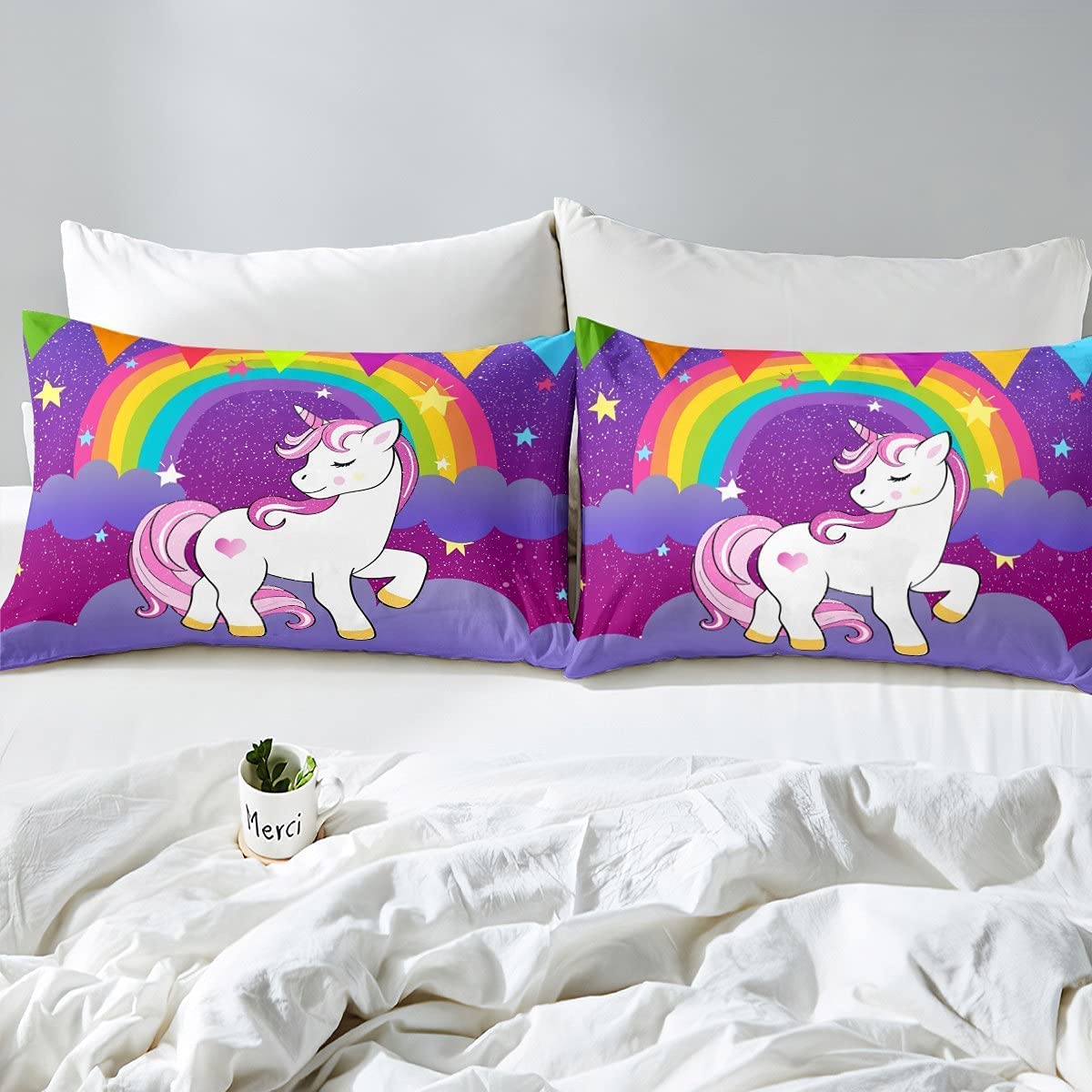 Girls Unicorn Comforter Set King Girls Bedding Set Cute Rainbow Unicorn Print Down Comforter Kids Cartoon Kawaii Duvet Set Galax