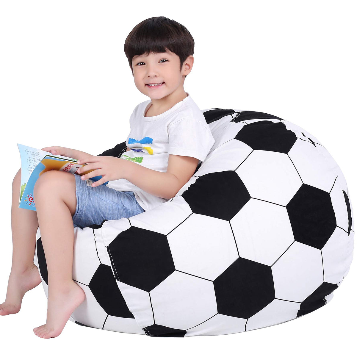 Lukeight Stuffed Animal Storage Bean Bag Chair Cover For Kids, Soccer Zipper Beanbag Chair Cover For Organizing Toddler And Kids' Rooms Plush Toys (Soccer, X-Large)