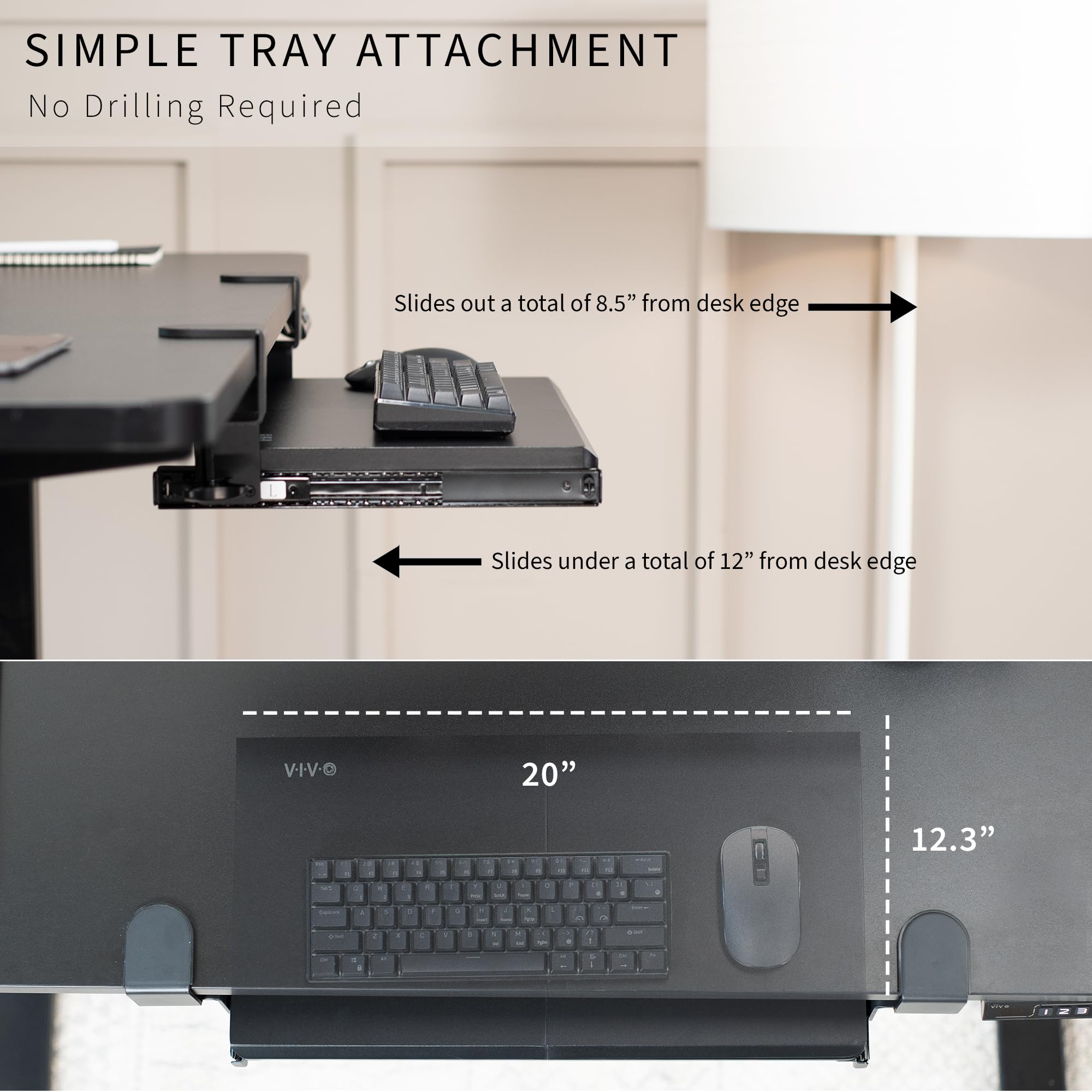 Vivo Small Keyboard Tray, Under Desk Pull Out With Extra Sturdy C Clamp Mount System, 20 Inches (26 Inches Including The Clamps)