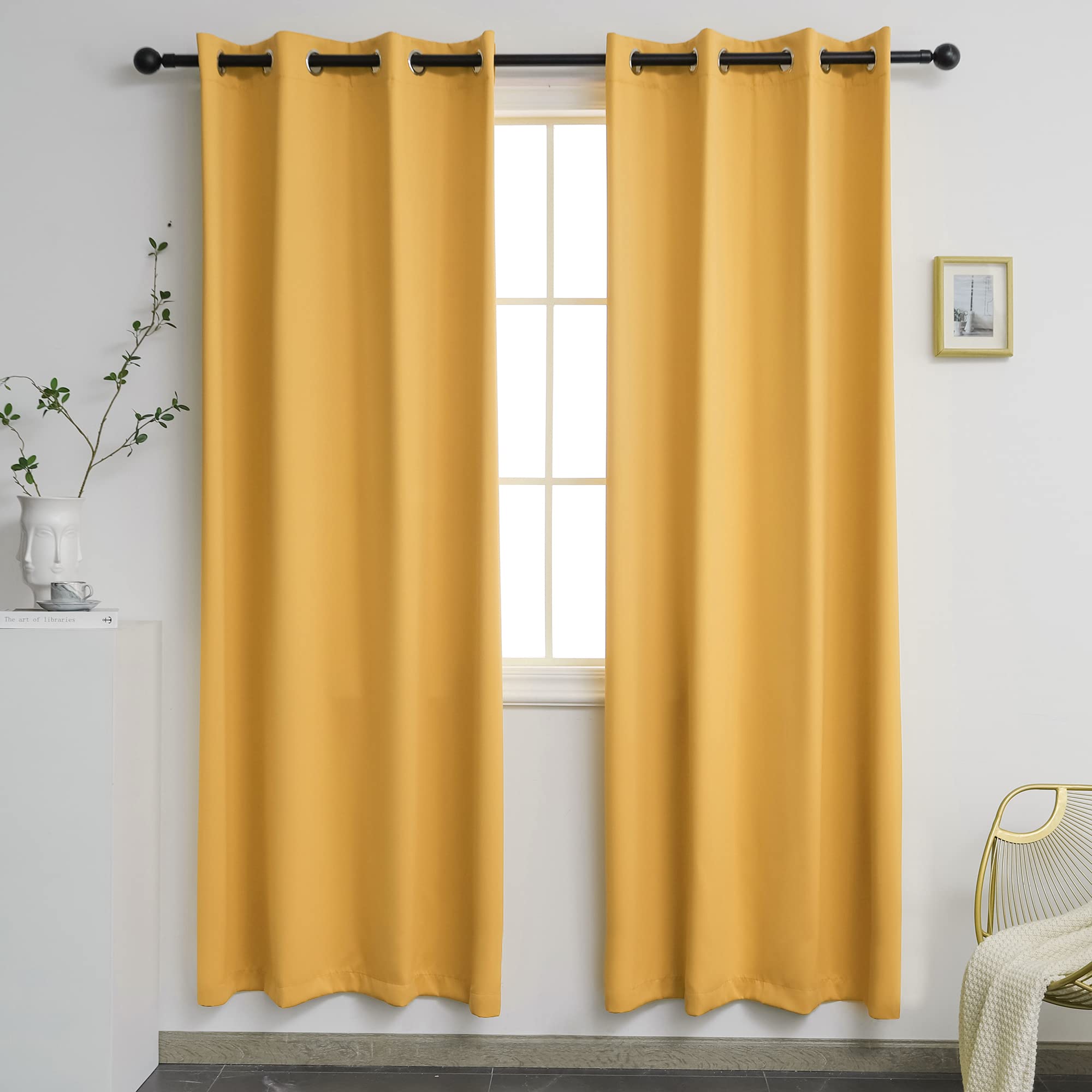 Ygo Room Darkening Curtain Panels For Bedroom Easy Care Thermal Insulated Grommet Blackout Draperies Drapes Set Of 2 Panels 52 B