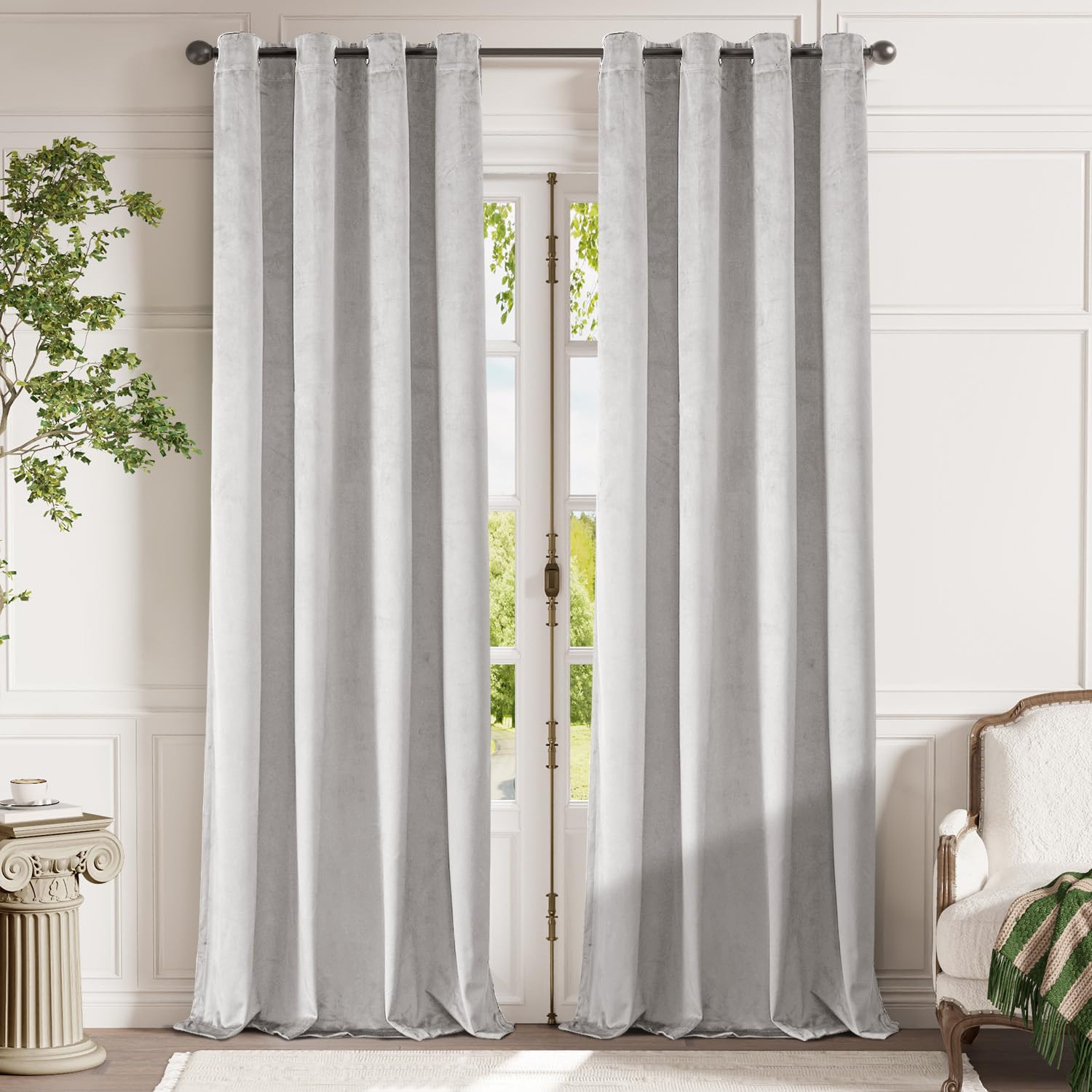 Lazzzy Light Gray Velvet Curtains Thermal Insulated Curtains 96 Inch Lenth Room Darkening Window Drapes For Bedroom Living Room Super Soft Luxury Window Treatment 2 Panels Grommet