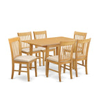 East West Furniture Norfolk 7 Piece Modern Set Consist of a Rectangle Wooden Table with Butterfly Leaf and 6 Linen Fabric Kitchen Dining Chairs, 32x54 Inch, Oak