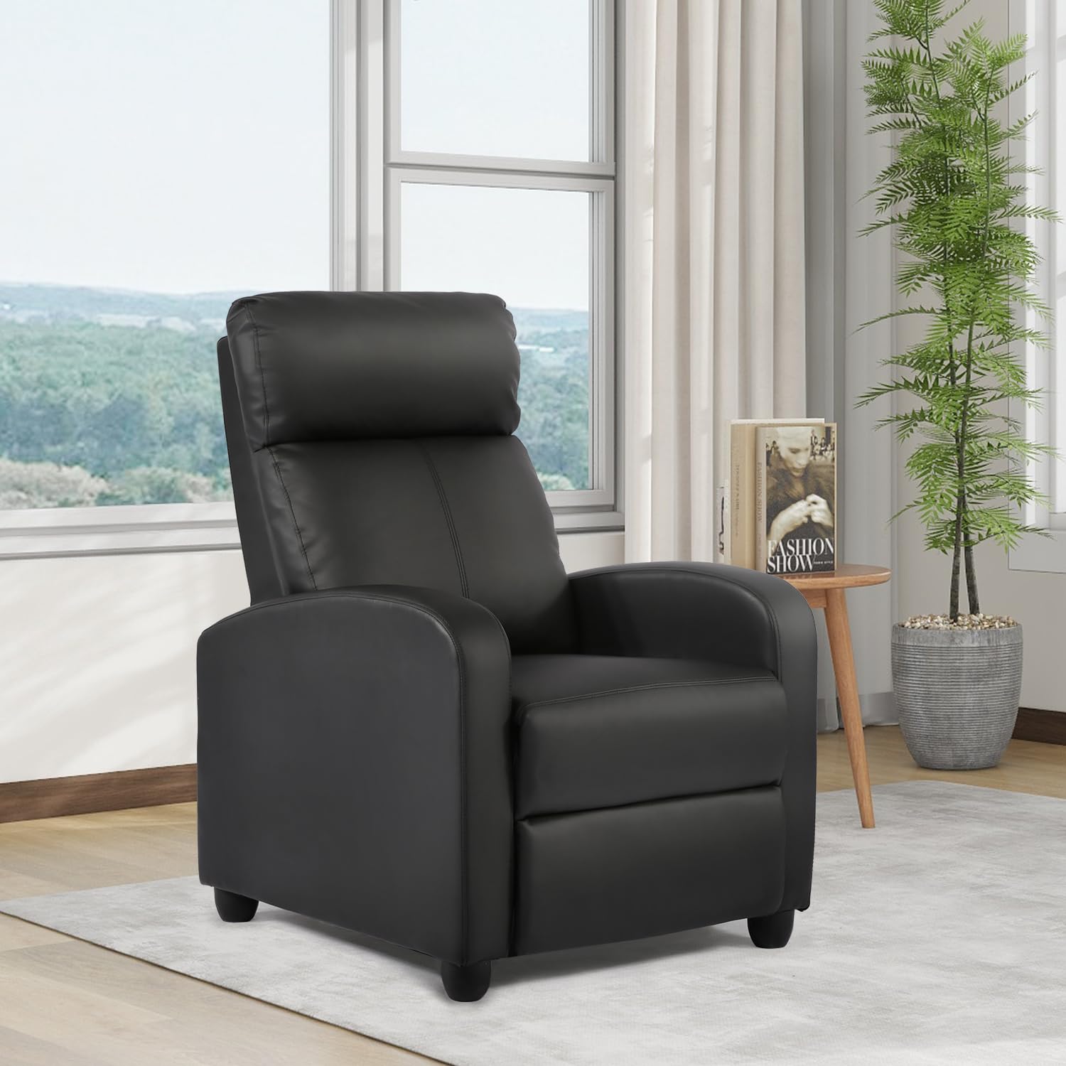 Fdw Recliner Chair Home Theater Seating Reclining Sofa Push Back Recliner With Lumbar Support And Leather Padded Seat Backrest For Living Room (Black)