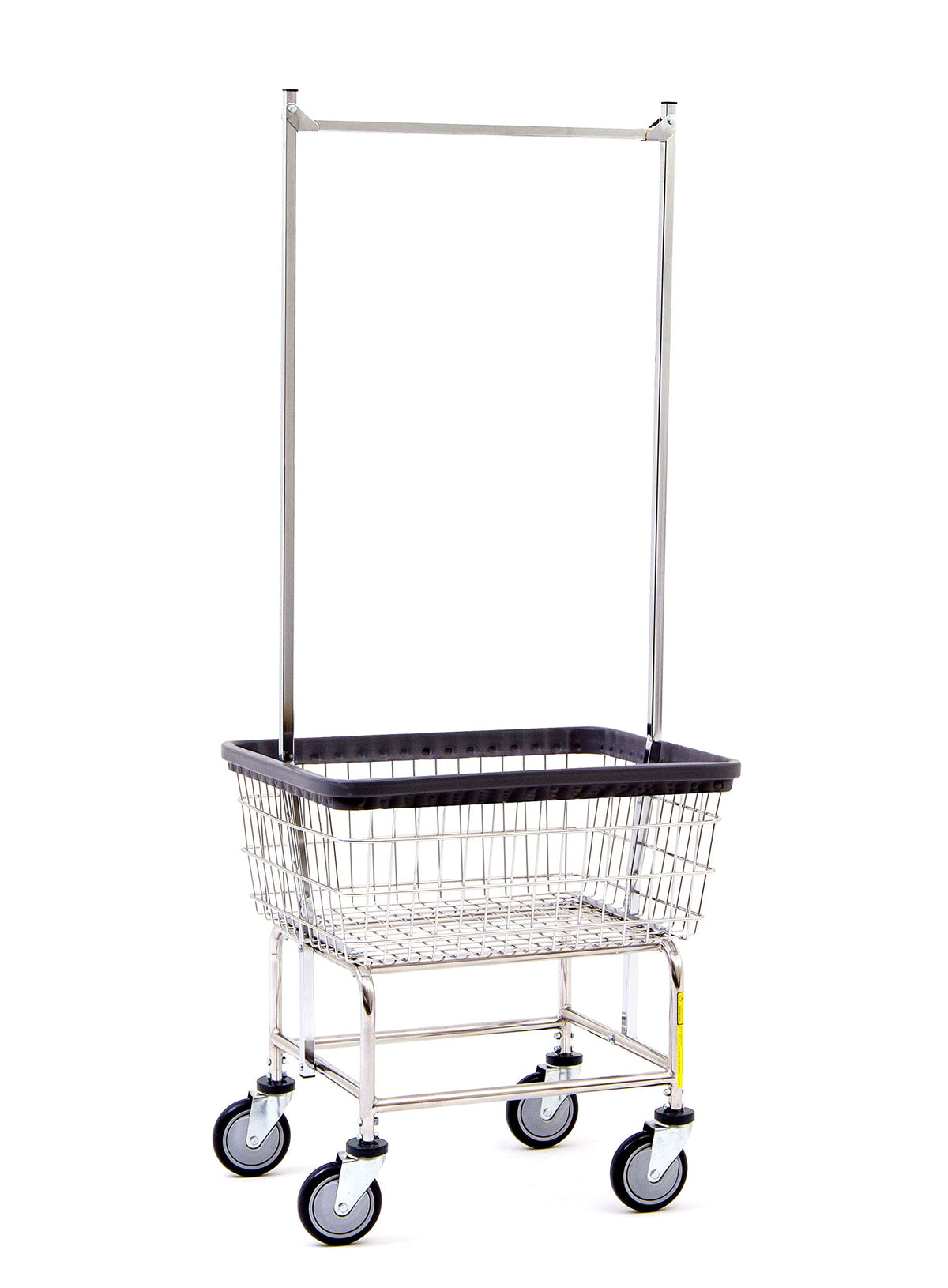 R&B Wire® 100E58 Heavy Duty Wire Laundry Cart with Double Pole Rack | 2.5 Bushel | Steel Frame with Chrome Finish | Commercial Laundry Basket | Industrial Bumper | 5&quot; Clean Wheel System™ Casters