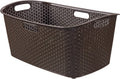 Curver 223390 My Style Rectangular Angular Plastic Rattan Basket  50 Litre, Chocolate, 60 x 39 x 28 cm