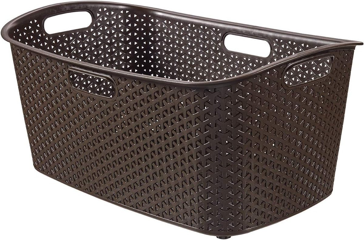 Curver 223390 My Style Rectangular Angular Plastic Rattan Basket  50 Litre, Chocolate, 60 x 39 x 28 cm