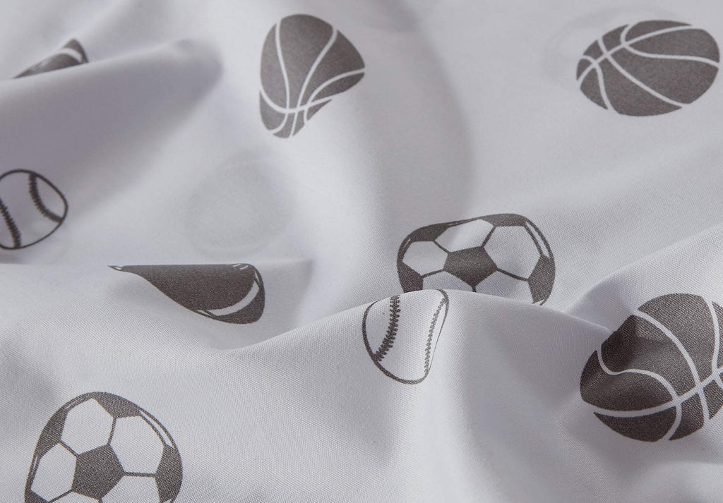 Chezmoi Collection 3-Piece Kids/Teens Sports Sheet Set - Soft Microfiber White Gray Baseball Basketball Football Soccer, Twin Xl