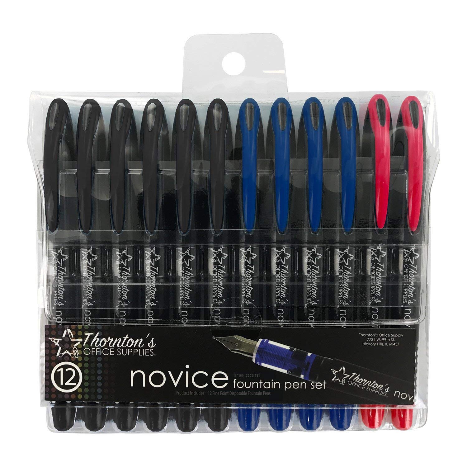 Thornton'S Office Supplies Novice Disposable Fine Point Assorted Business Colors Fountain Pens Pack Of 12 Tos-Dfpbast12F Journal