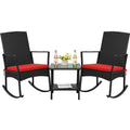 Flamaker Rocking Chair Outdoor Pe Rattan Patio Chairs With Glass Table High Back Porch Rocker For Balcony, Garden, Backyard (Red)