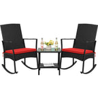 Flamaker Rocking Chair Outdoor Pe Rattan Patio Chairs With Glass Table High Back Porch Rocker For Balcony, Garden, Backyard (Red)