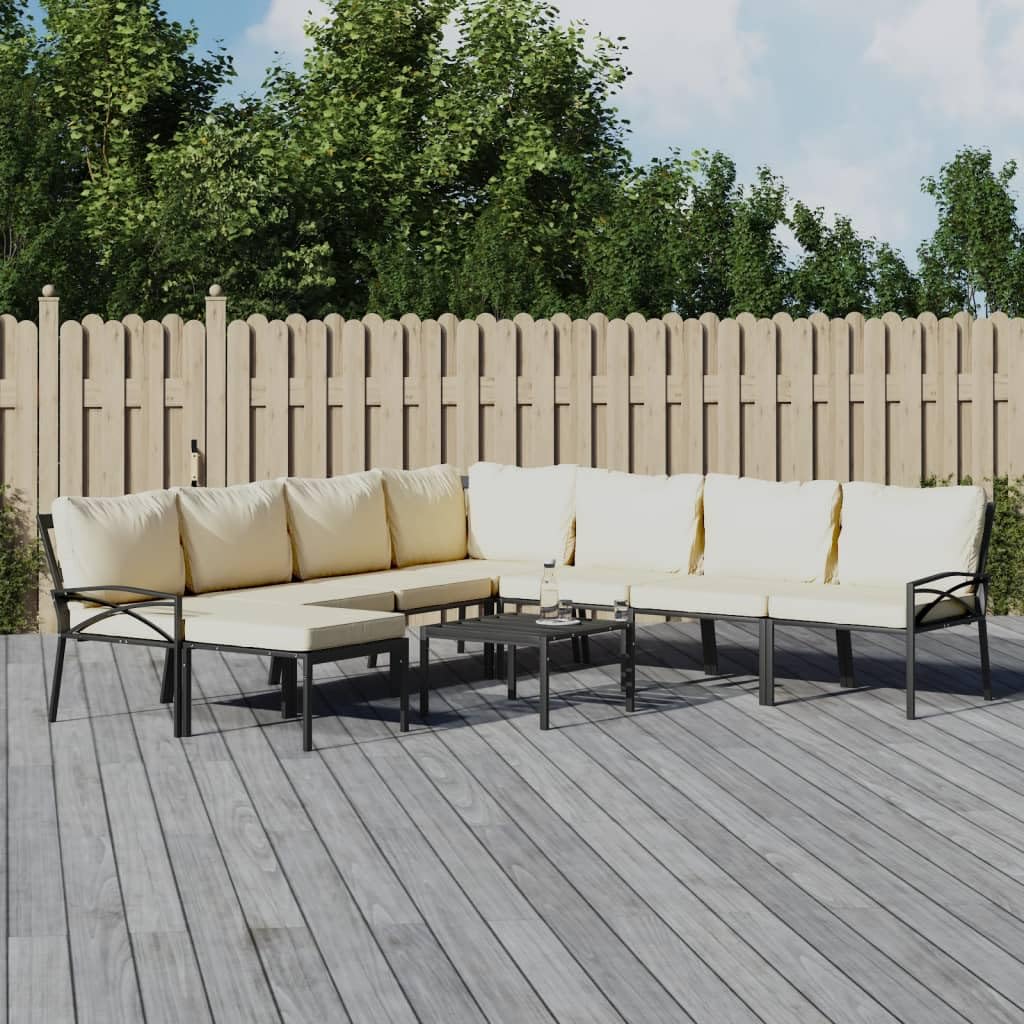 vidaXL Patio Lounge Set: Industrial-Design Outdoor Furniture with Firm Steel Construction, Comfortable Sand Cushions, Versatile Square Tabletop & Easy Assembly - Set of 9