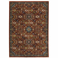 HomeRoots 507979 6 x 9 ft. Red Blue Gold & Ivory Oriental Power Loom Stain Resistant Rectangle Area Rug with Fringe