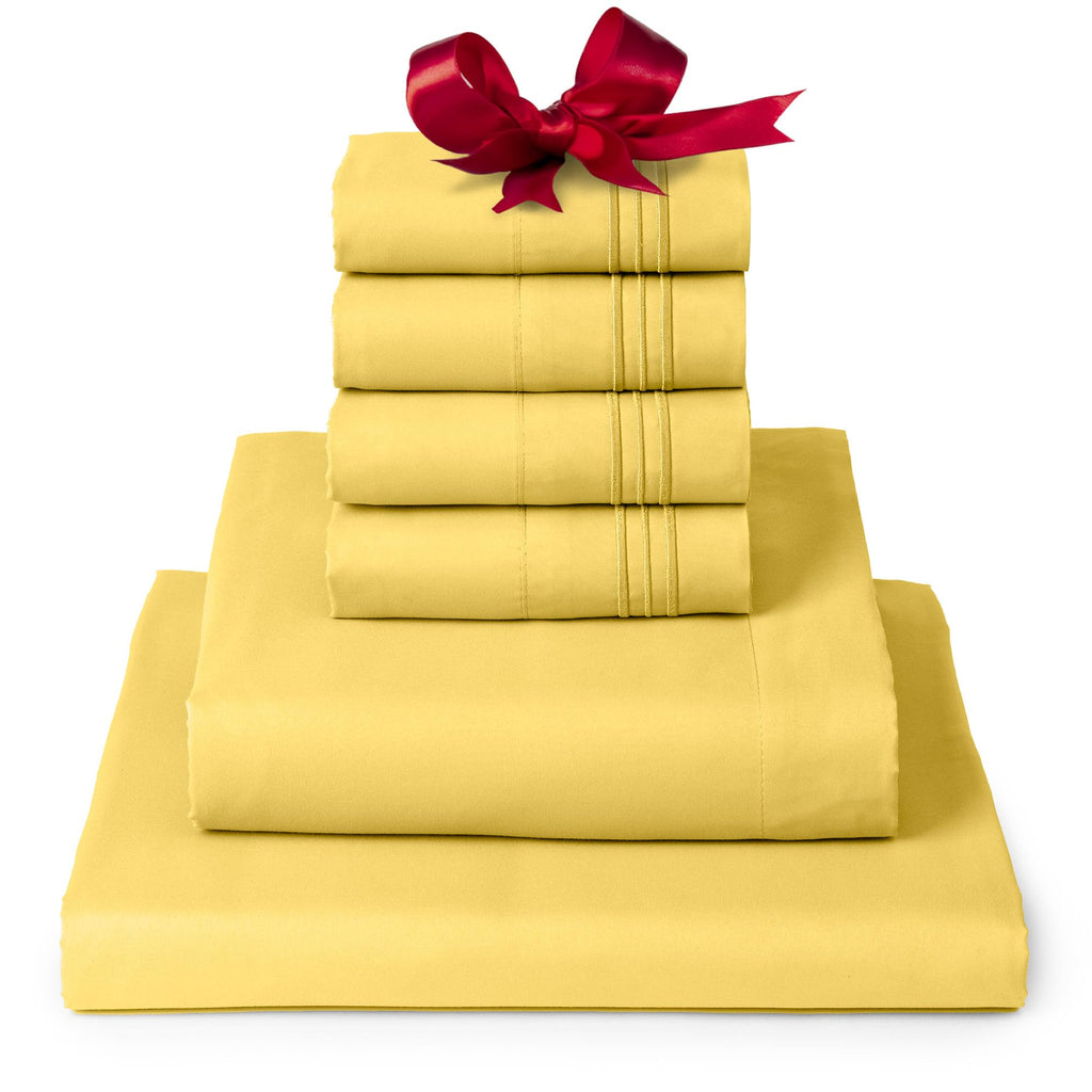 Mellanni Full Sheet Set - 6-Piece Iconic Collection Bedding, (Including 4 Pillowcases), 16-Inch Deep Pocket, Easy Care, Extra Soft, Cooling Sheets, Brushed Microfiber - Yellow