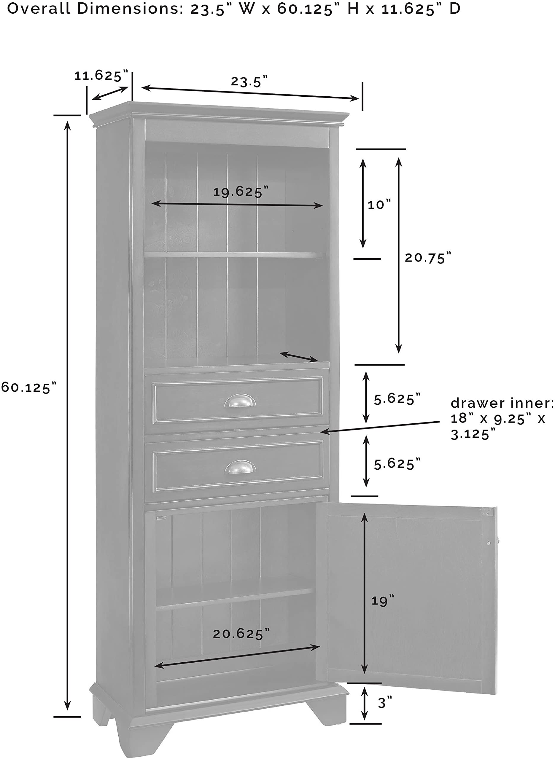 Crosley Furniture Lydia Tall Storage Cabinet and Bathroom Organizer with Shelves and Drawers, White